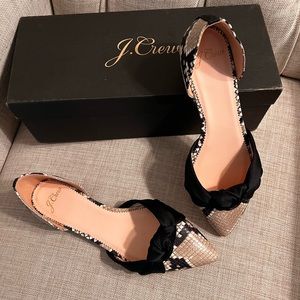 Jcrew Ponited-toe knot flats in snake-embossed leather